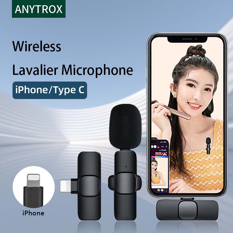 ANYTROX Wireless Microphone, Mini Lavalier Noise Cancelling Microphone for Live Streaming Video Recording Singing, Compatible with iPhone/iPad/Android Phone/Laptop/Tablet