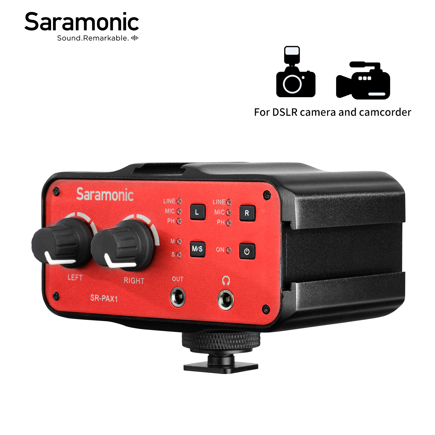 Saramonic SR-PAX1 2-Channel Audio Mixer Preamp Mic Adapter Dual XLR 6.3 & 3.5mm Inputs for iPhone X 8 7 6 Smartphone Guitar DSLR Camera