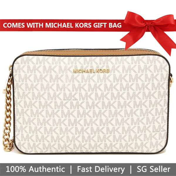 Michael Kors Crossbody Bag With Gift Bag Jet Set Large Crossbody Handbag Vanilla Acorn Off White # 35F8GTTC3B