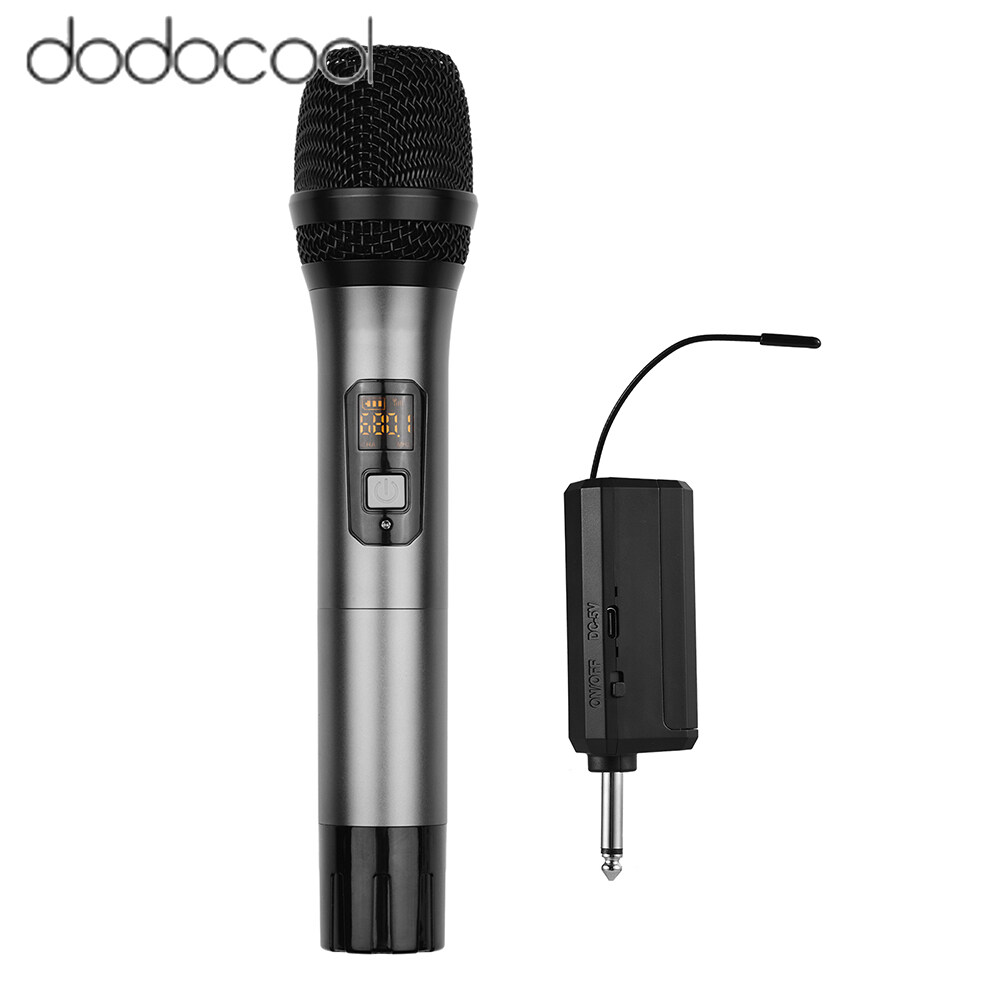 dodocool UHF Wireless Microphone System with Dual Handheld Cardioid Microphone and Receiver 16 Channels for Video Live Broadcast Interview