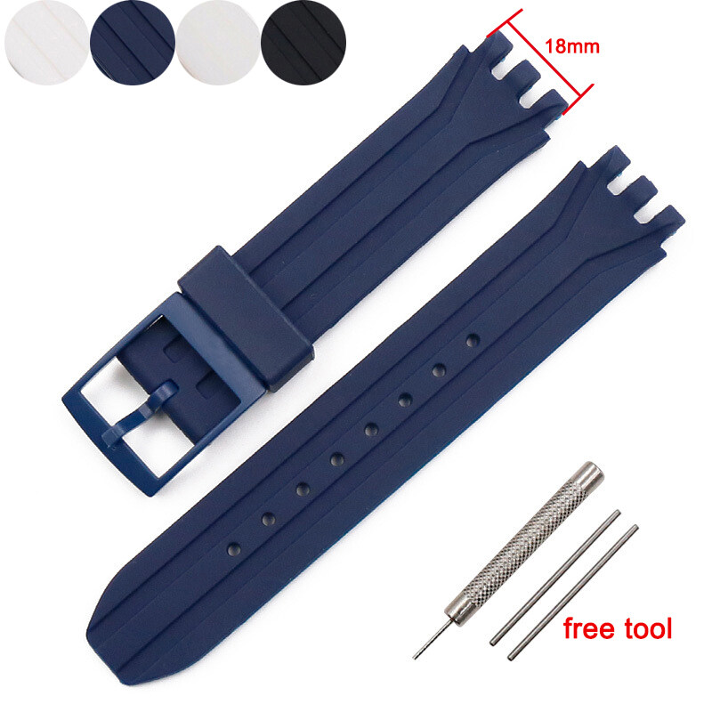 18mm Silicone Watch Band for S WATCH SUIB400 SUIK400 Series Strap Men and Women Sports Waterproof Rubber Strap Watch Accessories Pin Buckle