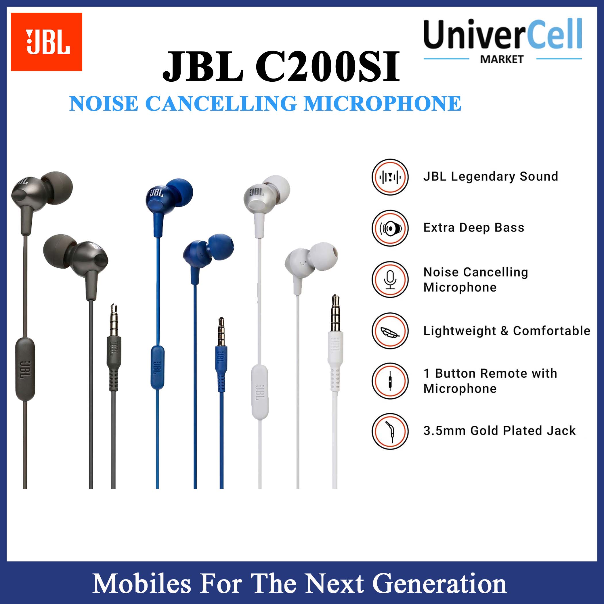 Jbl C200si Wired Headset, Brand New With Warranty, In-Ear Headphone with Mic