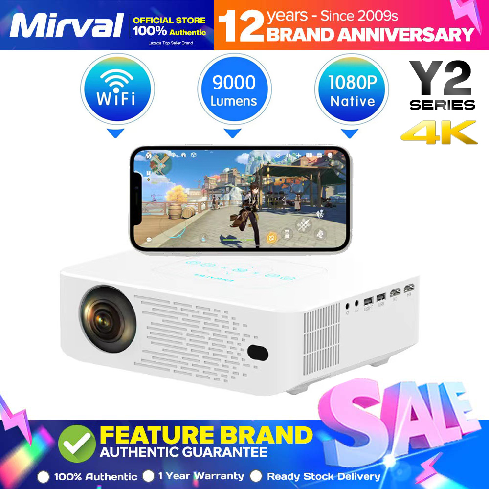 【4K Projector】Mirval Y2 Ultra HD Daytime Full HD 1080P 4K Smart Wifi Android LED Home Theater Projector Office Classroom