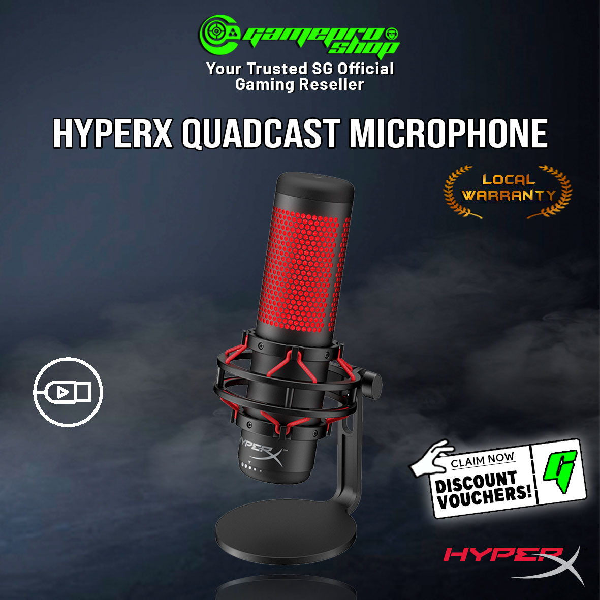 HyperX Quadcast USB Microphone - HX-MICQC-BK (2Y)